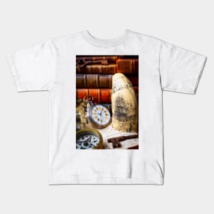 Pocket Watch And Schrimshaw Sailing Ship Kids T-Shirt